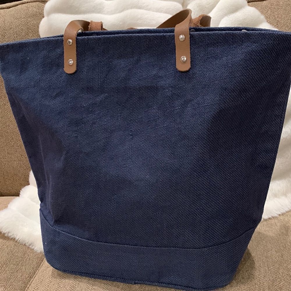Navy Burlap Tote 